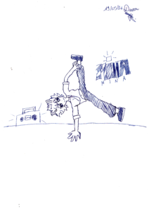 Un adhérent de l'activité Illustration BD met en image l'activité break dance.